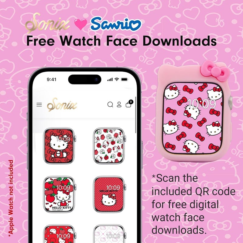 Sonix غطاء ساعة آبل x سانريو | غلاف واقي لساعة آبل | غلاف سيليكون واقي | يناسب 38mm/40mm/41mm | هالو كيتي - وردي - Image 4